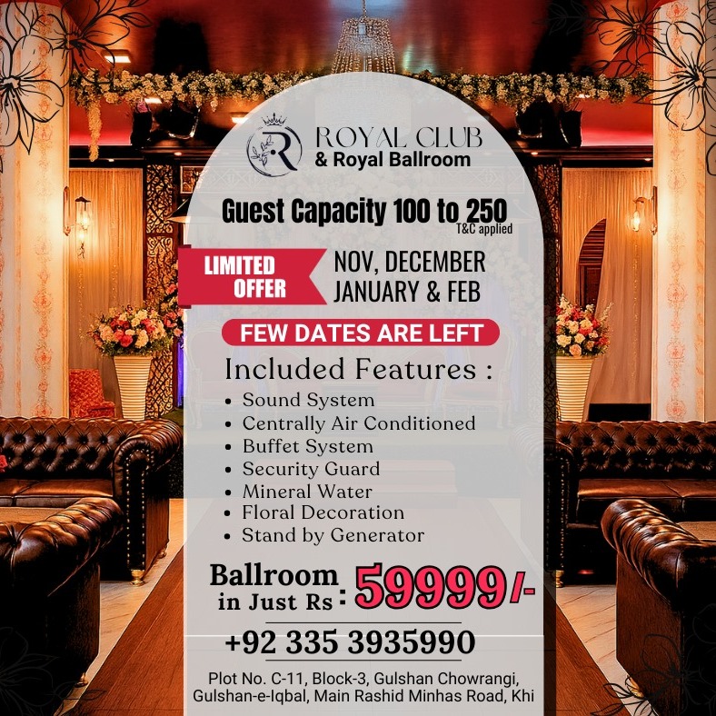 Royal Club and Royal Ballroom wedding venue in Karachi